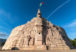 Wide angle shot of Homeland Monument, Paseo Montejo, Merida Yucatan
