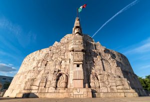 Wide angle shot of Homeland Monument, Paseo Montejo, Merida Yucatan