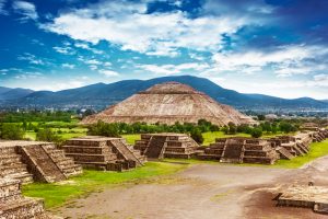 Pyramids of the Sun and Moon on the Avenue of the Dead, Teotihuacan ancient historic cultural city, old ruins of Aztec civilization, Mexico, North America, world travel